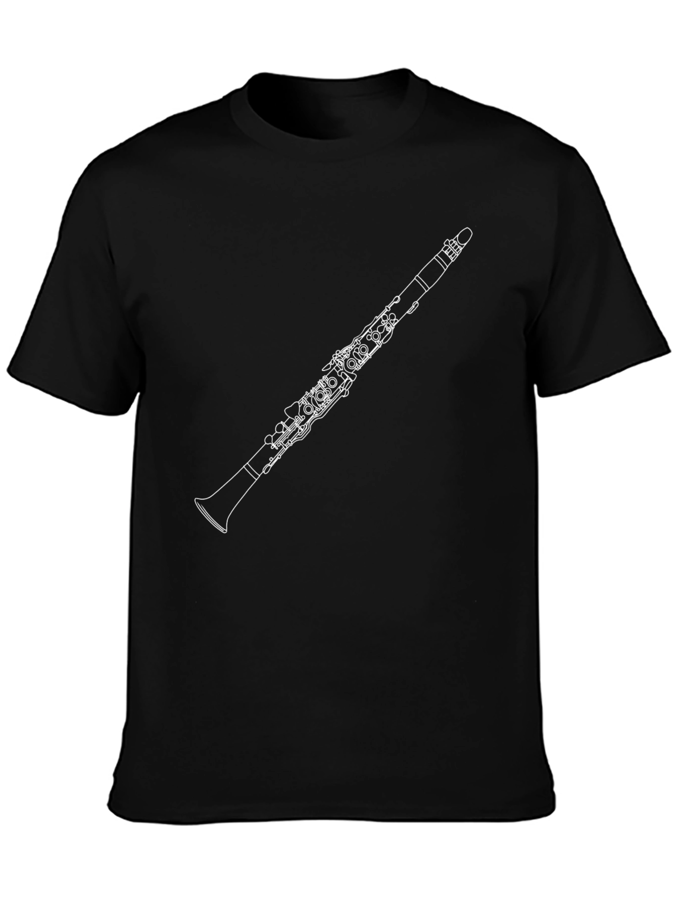 Camiseta Negra con Diseño de Clarinete para Músicos