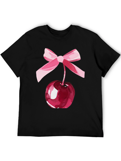 Camiseta Negra con Cereza y Lazo Rosa
