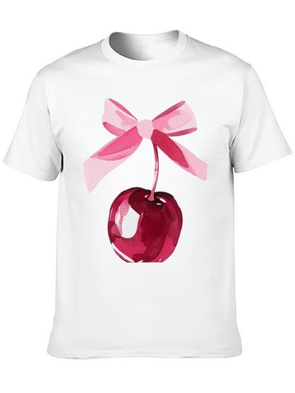 Camiseta Negra con Cereza y Lazo Rosa