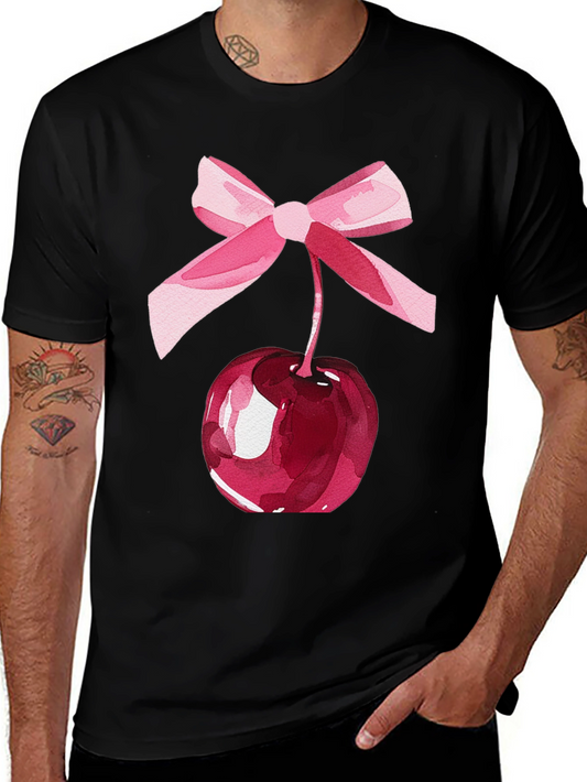 Camiseta Negra con Cereza y Lazo Rosa