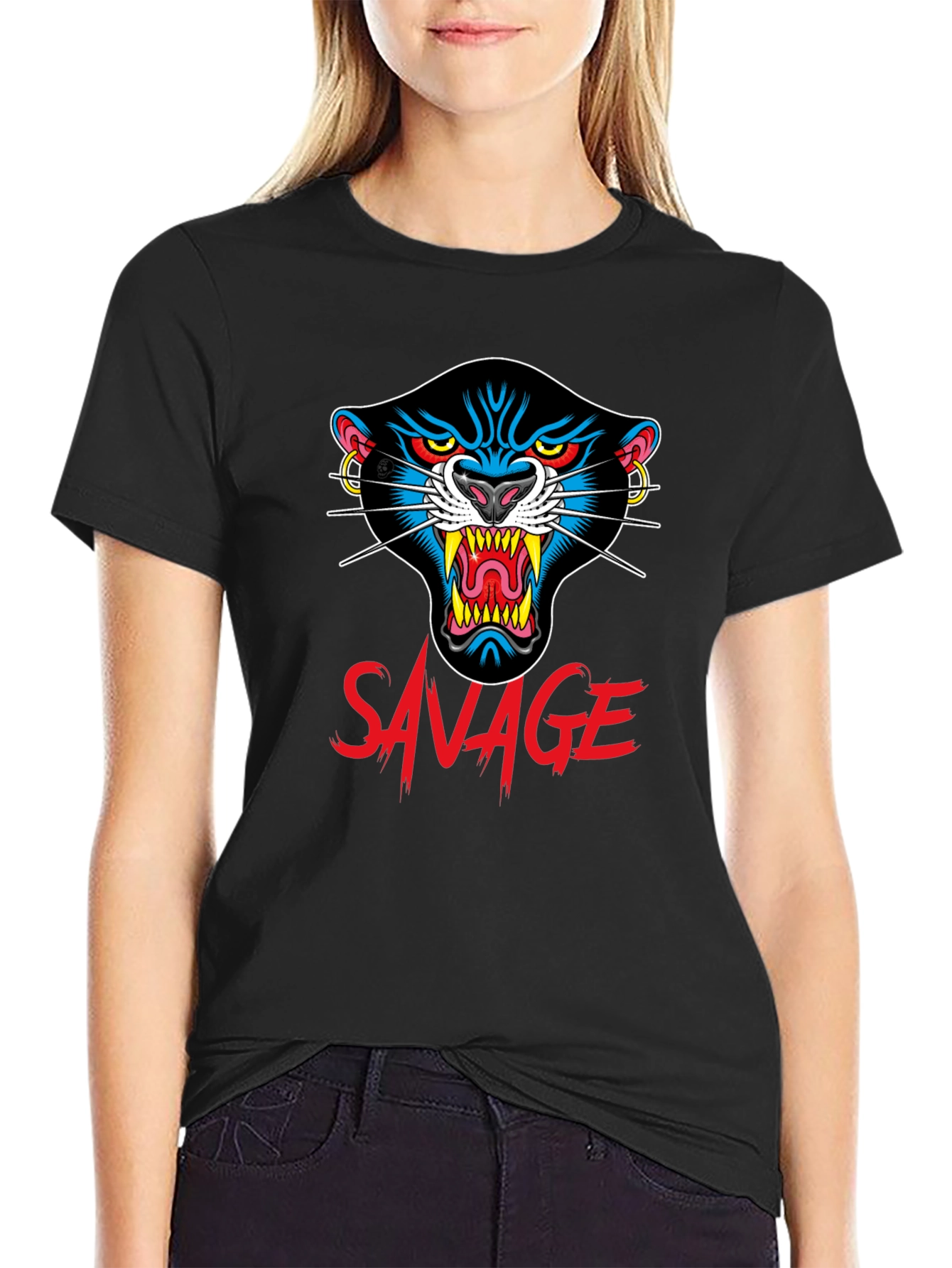 Camiseta Negra Savage con Diseño de Pantera