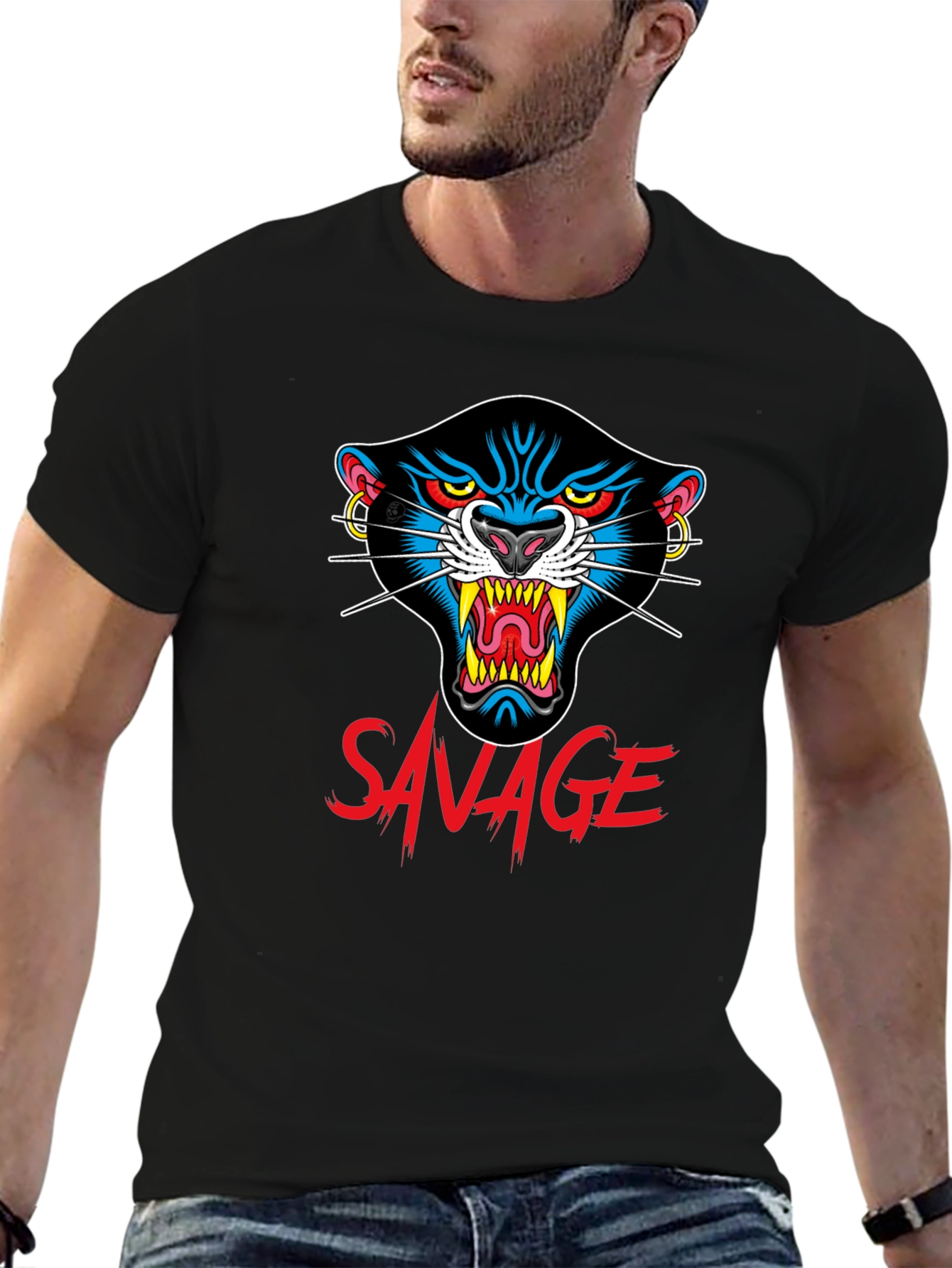 Camiseta Negra Savage con Diseño de Pantera