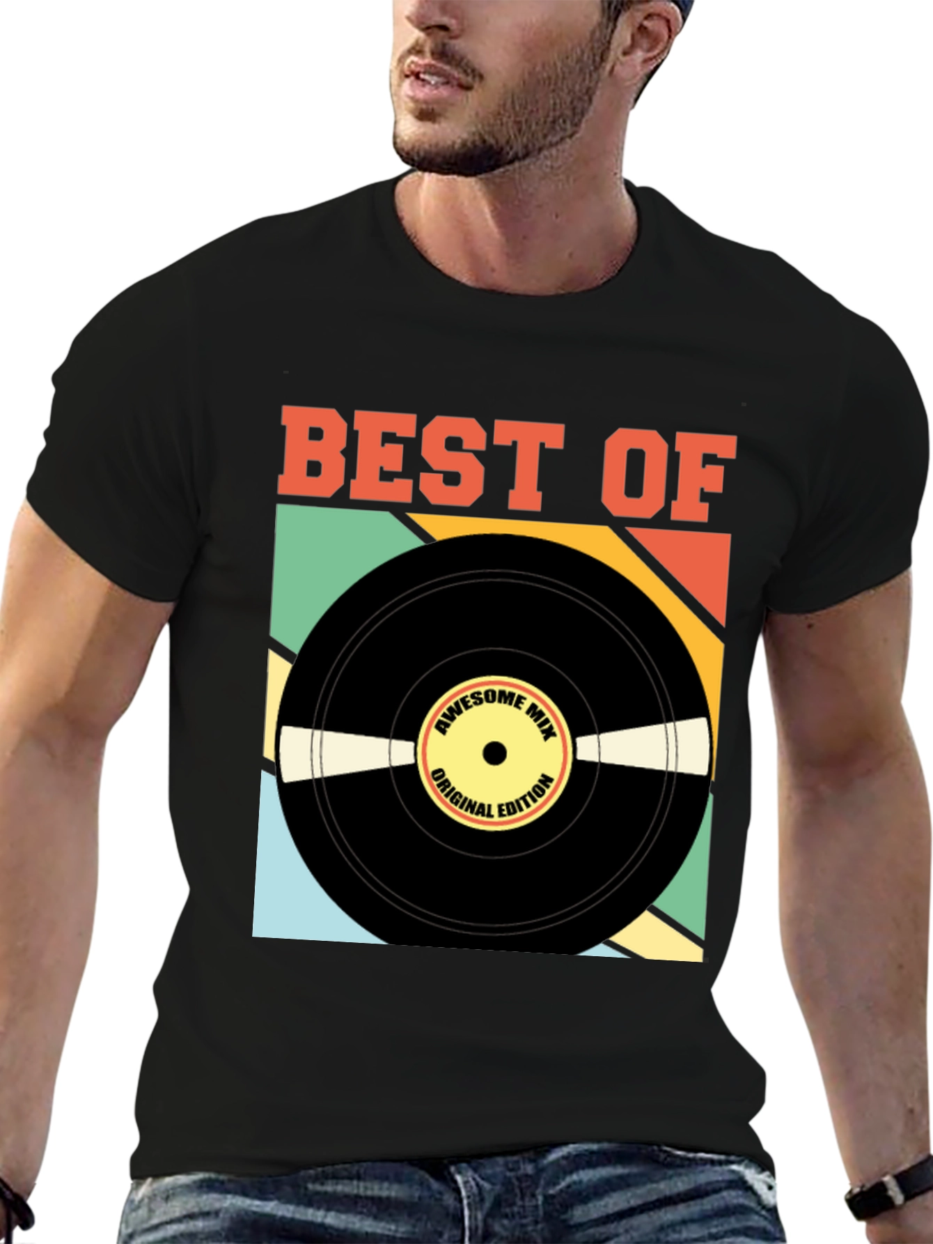 Camiseta Negra Best Of Edición Vinilo Retro