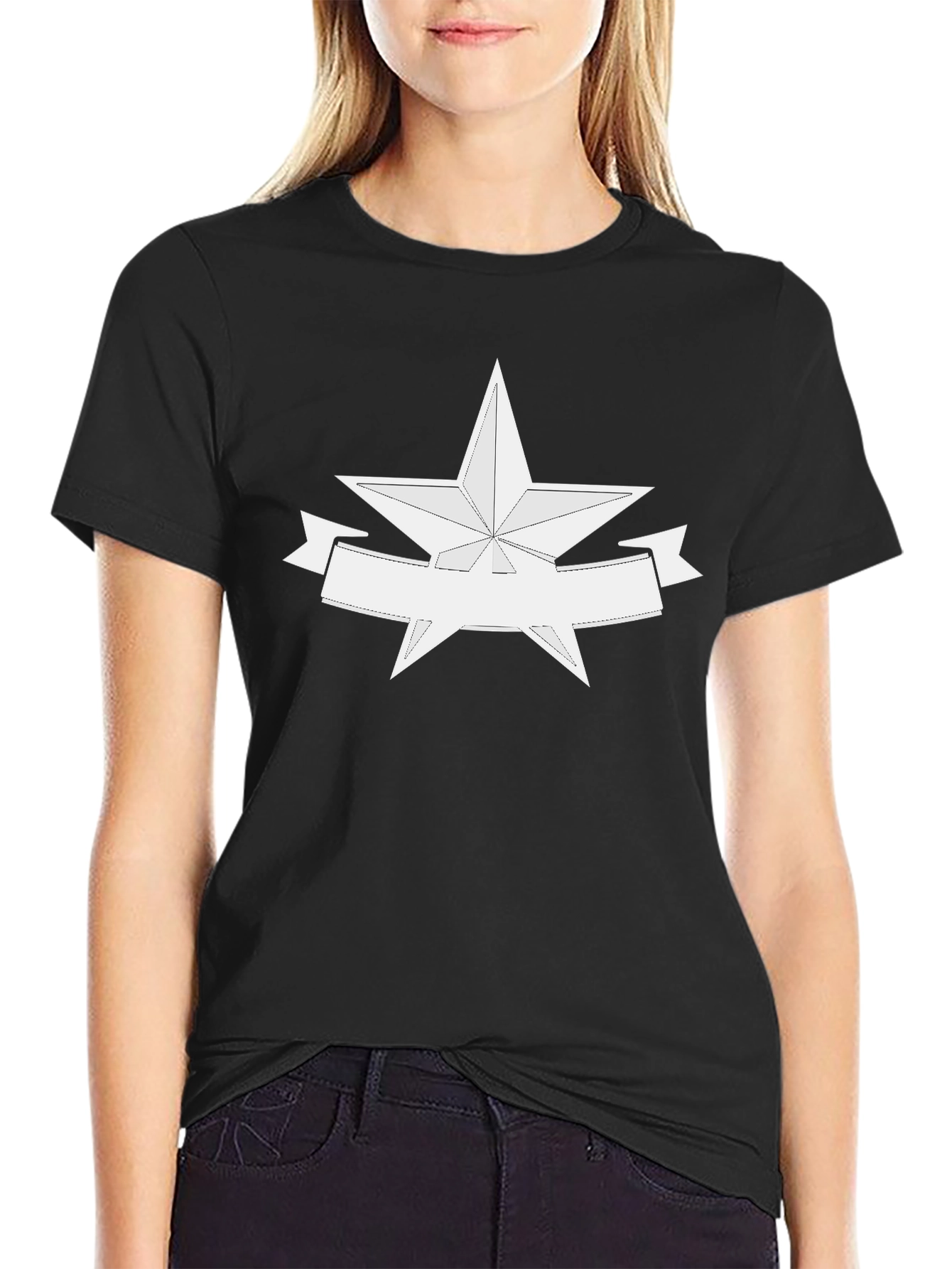 Camiseta Negra con Estrella y Banda Personalizable