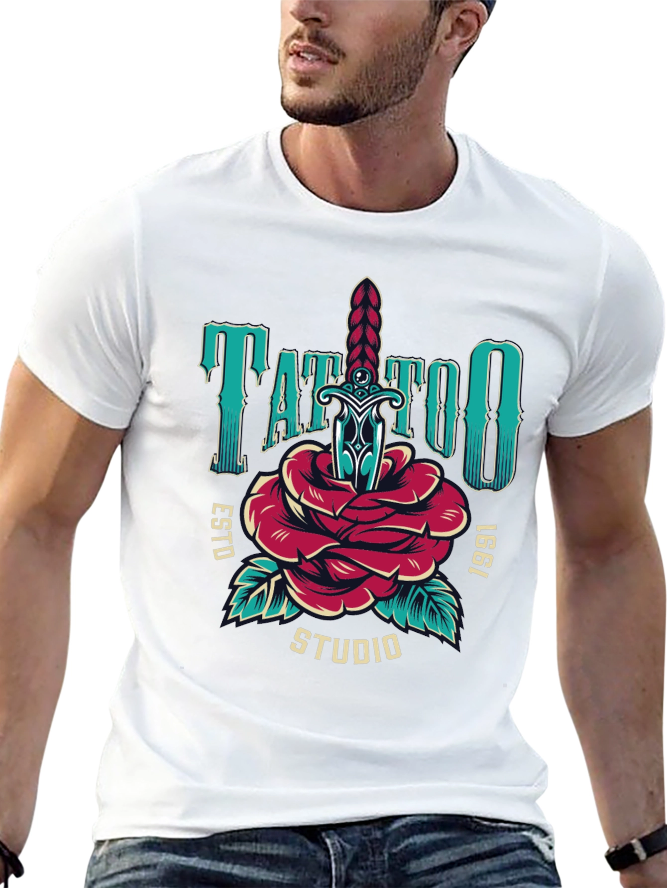 Camiseta Negra Estampada Tattoo Studio