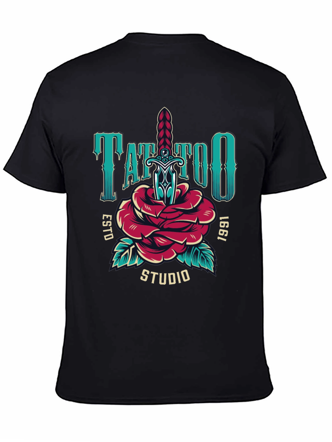 Camiseta Negra Estampada Tattoo Studio