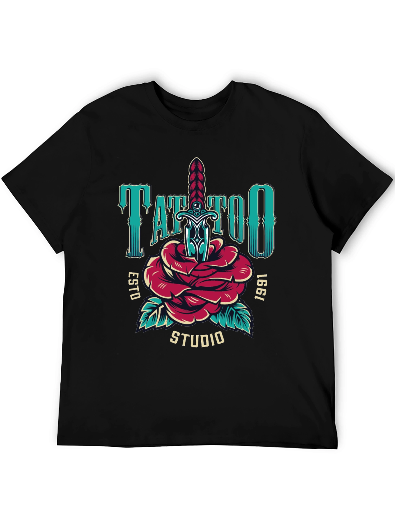 Camiseta Negra Estampada Tattoo Studio