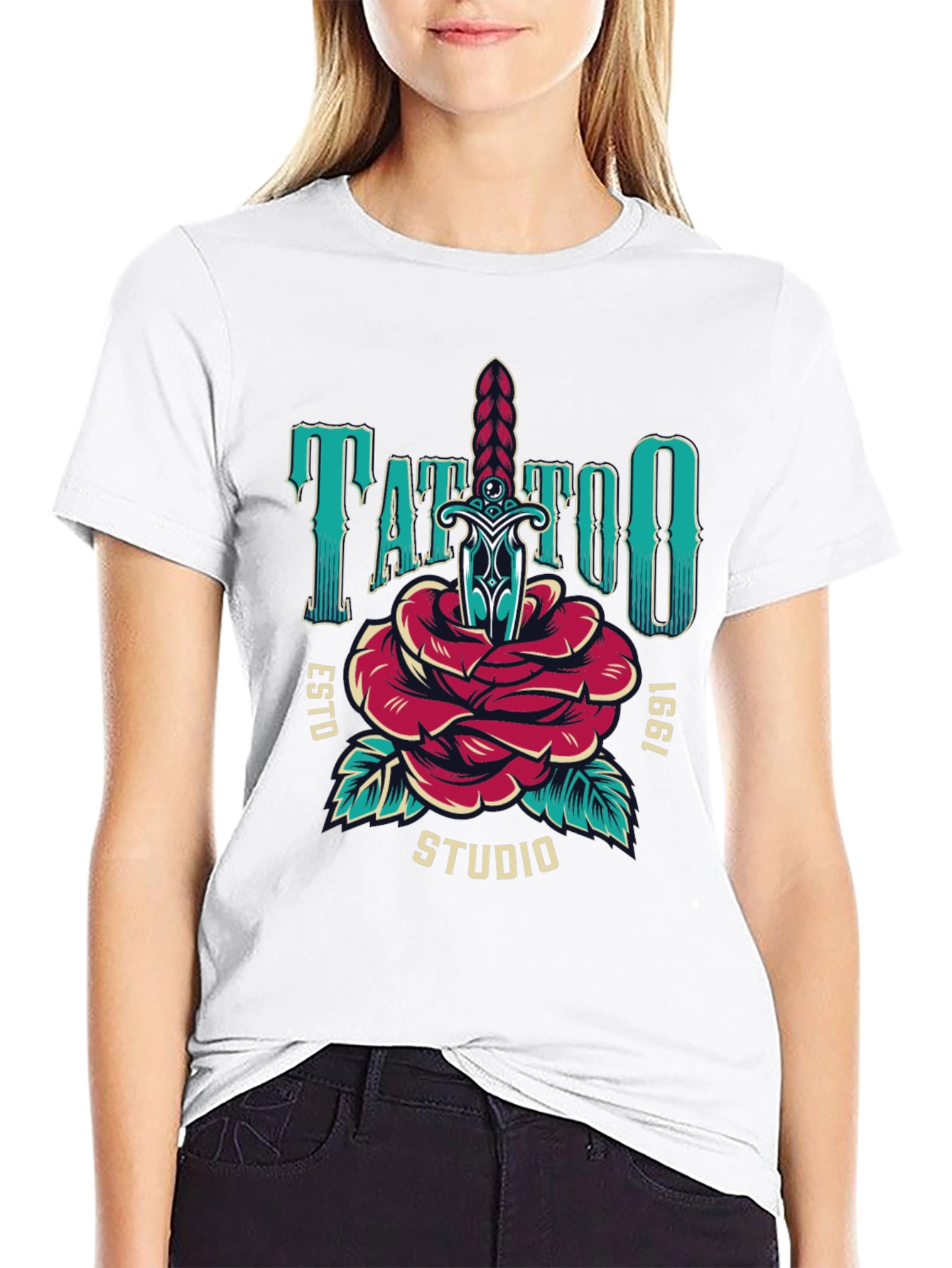 Camiseta Negra Estampada Tattoo Studio