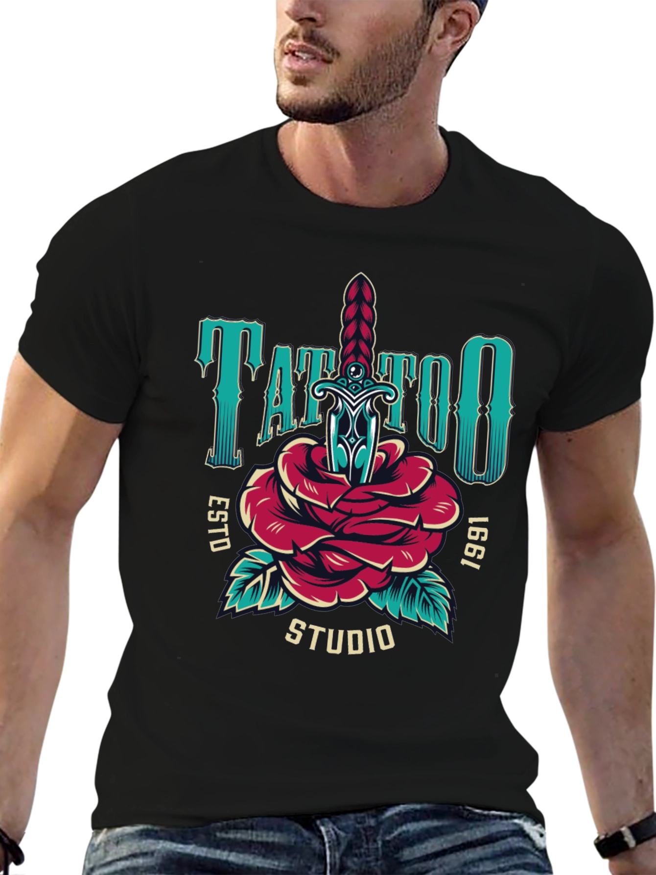 Camiseta Negra Estampada Tattoo Studio