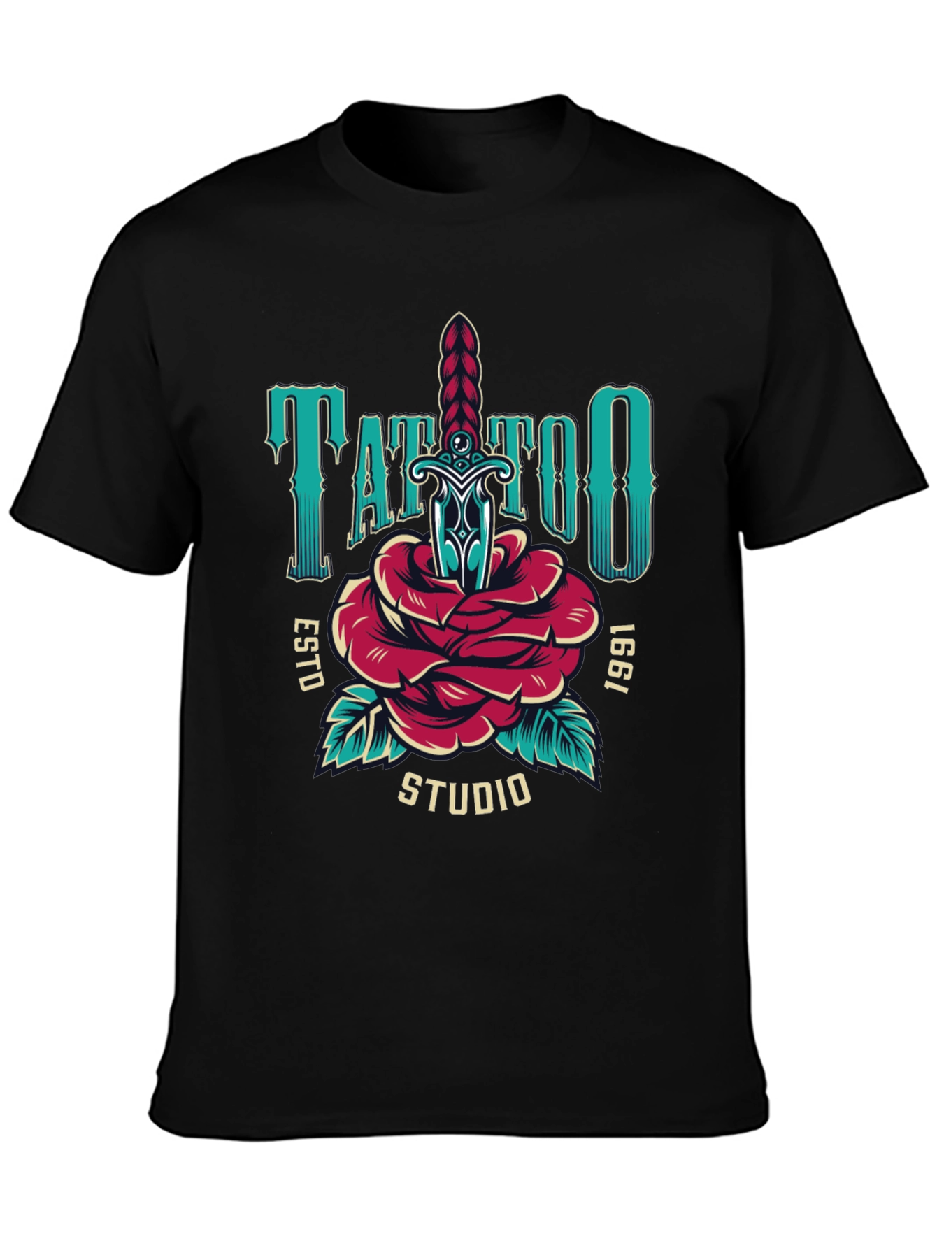 Camiseta Negra Estampada Tattoo Studio