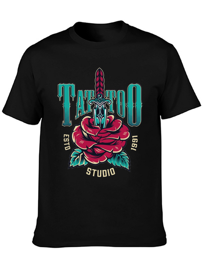 Camiseta Negra Estampada Tattoo Studio