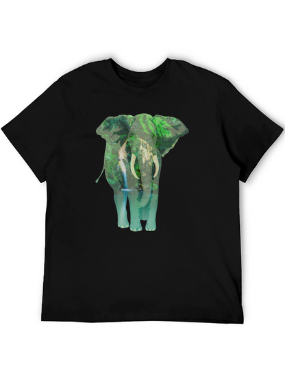 Camiseta Negra con Estampado de Elefante y Naturaleza