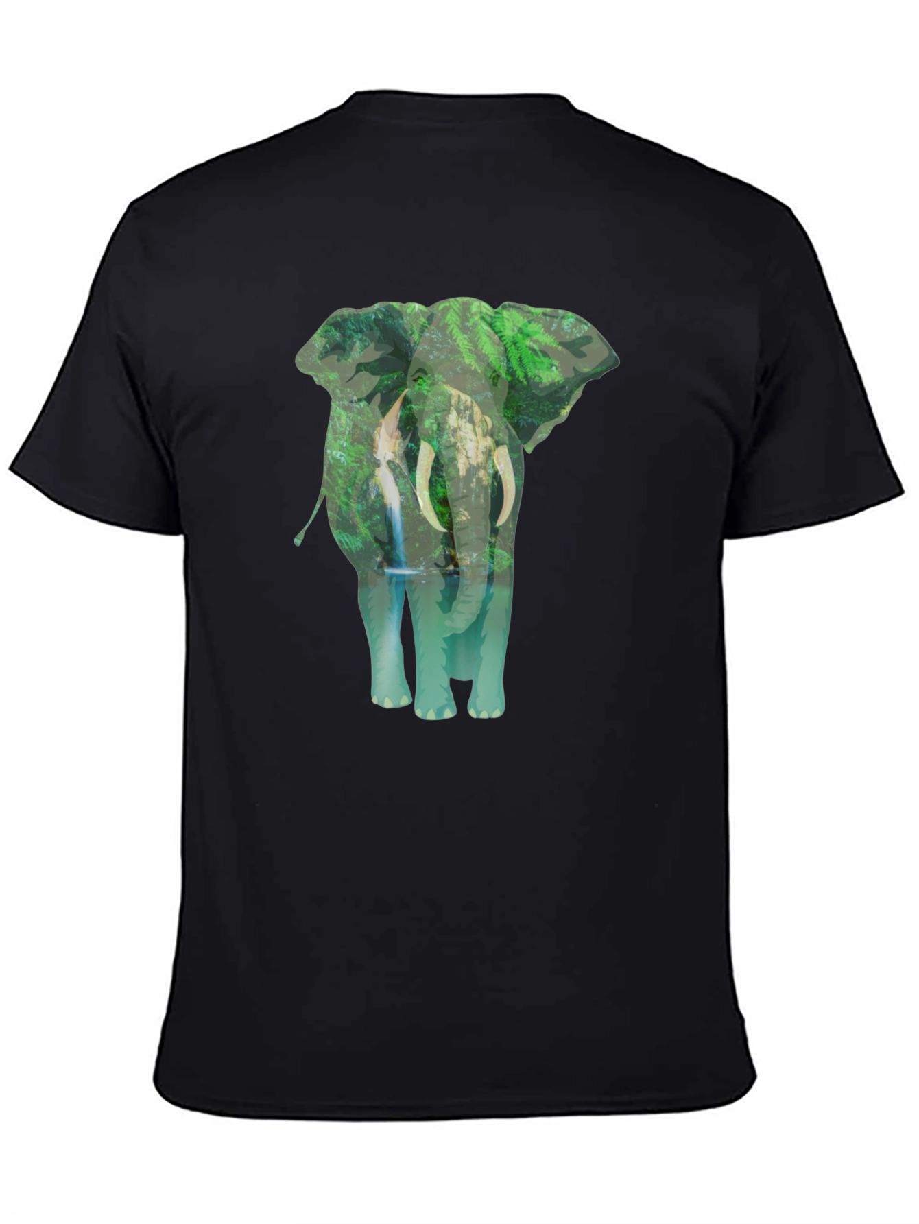 Camiseta Negra con Estampado de Elefante y Naturaleza