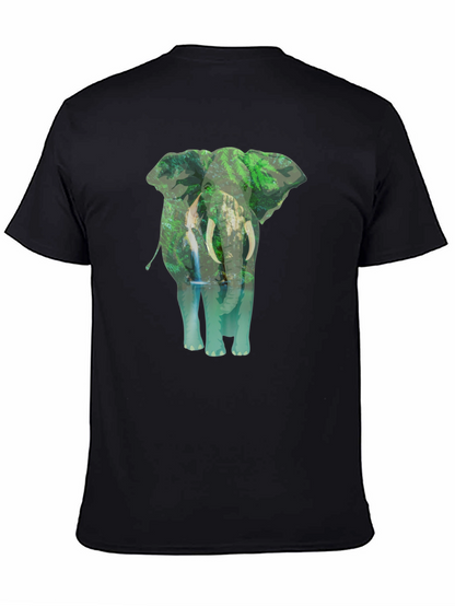 Camiseta Negra con Estampado de Elefante y Naturaleza