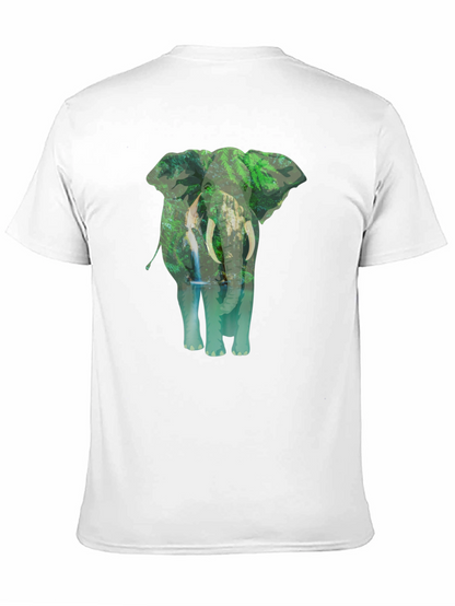 Camiseta Negra con Estampado de Elefante y Naturaleza