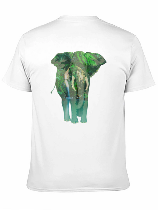 Camiseta Negra con Estampado de Elefante y Naturaleza