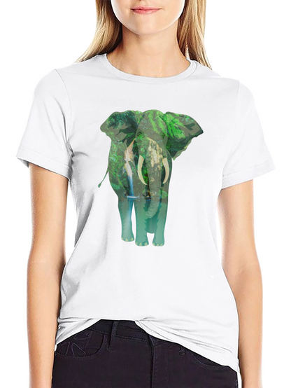 Camiseta Negra con Estampado de Elefante y Naturaleza