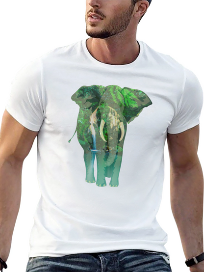 Camiseta Negra con Estampado de Elefante y Naturaleza
