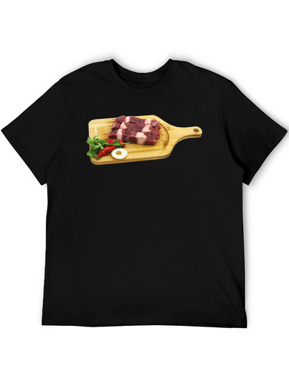 Camiseta Negra con Diseño de Carne y Vegetales