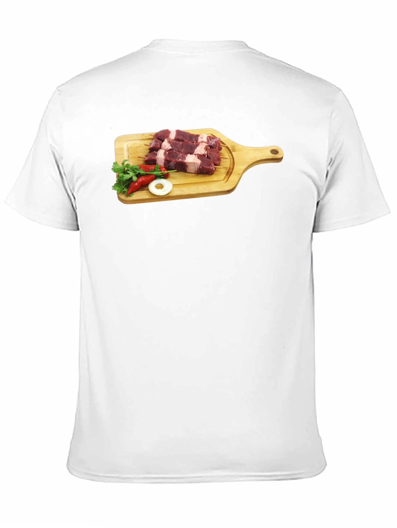 Camiseta Negra con Diseño de Carne y Vegetales