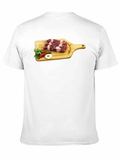 Camiseta Negra con Diseño de Carne y Vegetales