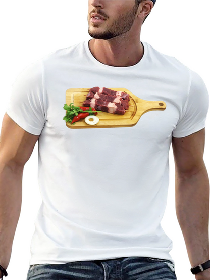 Camiseta Negra con Diseño de Carne y Vegetales