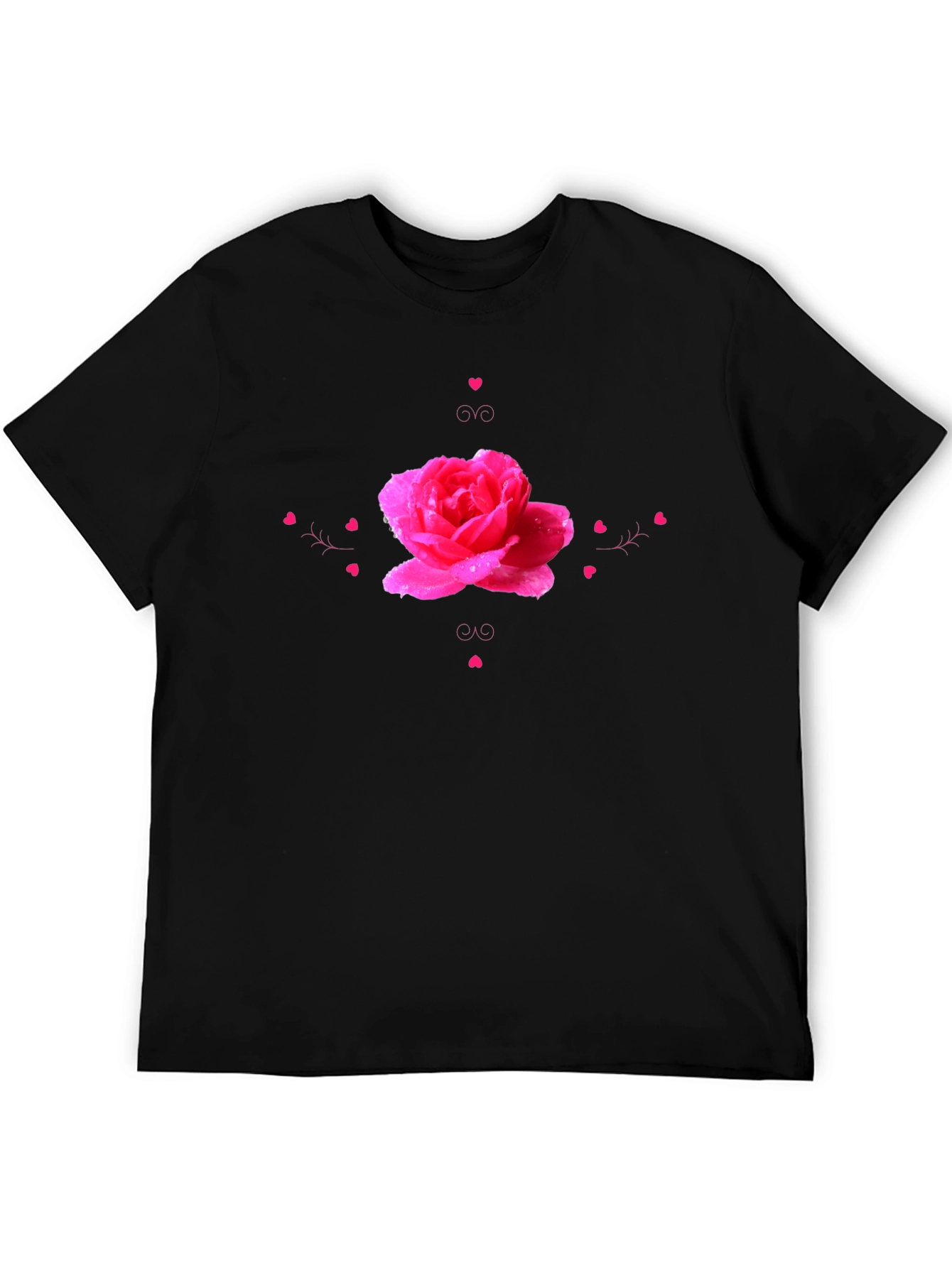 Camiseta Negra con Diseño de Rosa Romántica