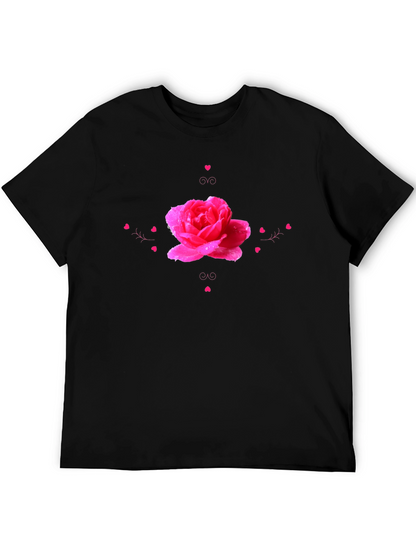 Camiseta Negra con Diseño de Rosa Romántica