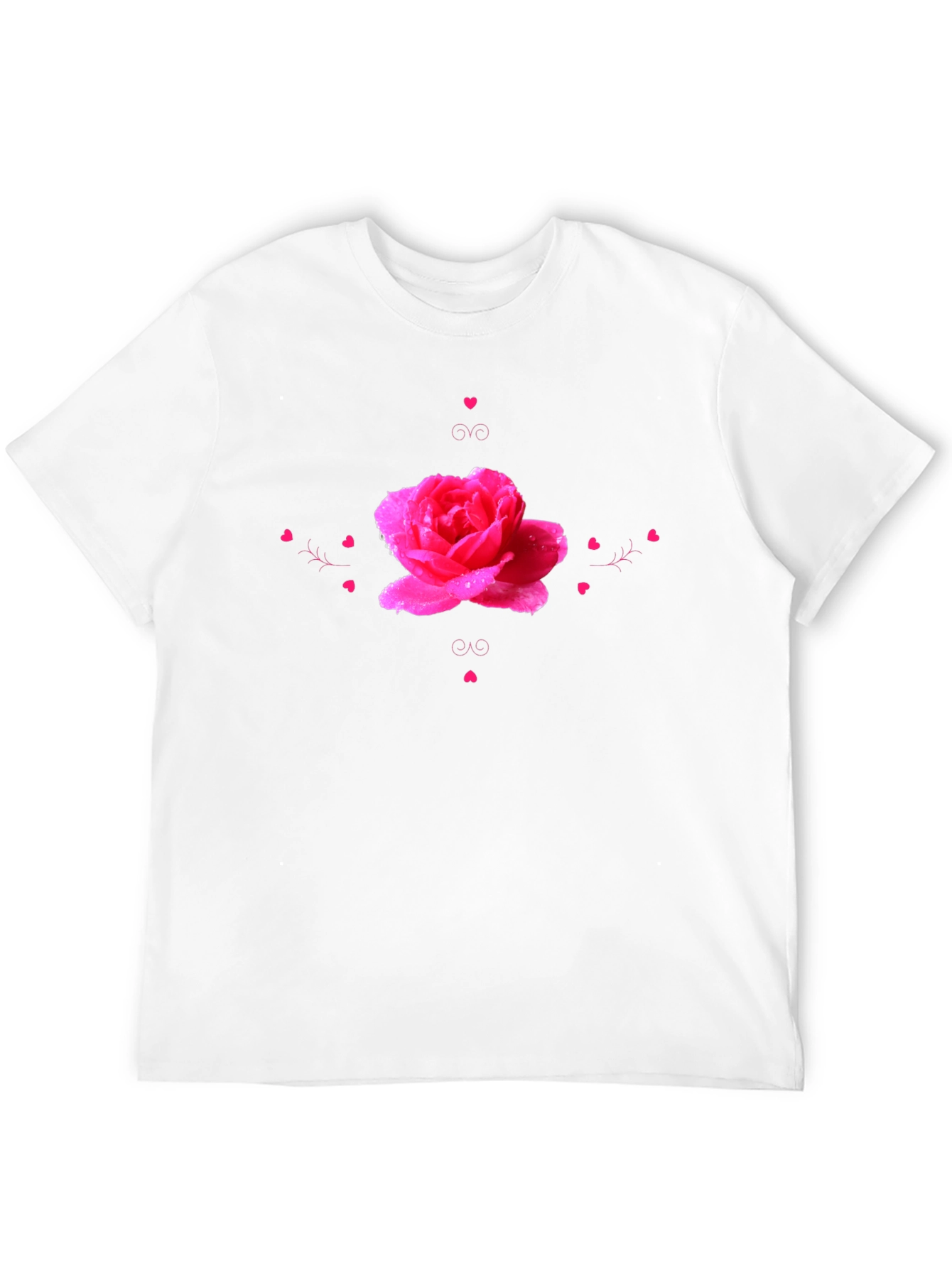 Camiseta Negra con Diseño de Rosa Romántica