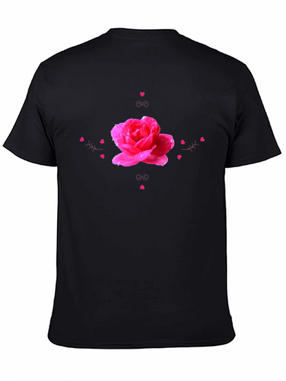 Camiseta Negra con Diseño de Rosa Romántica