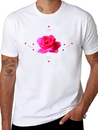Camiseta Negra con Diseño de Rosa Romántica