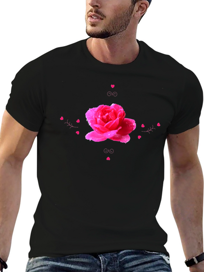 Camiseta Negra con Diseño de Rosa Romántica
