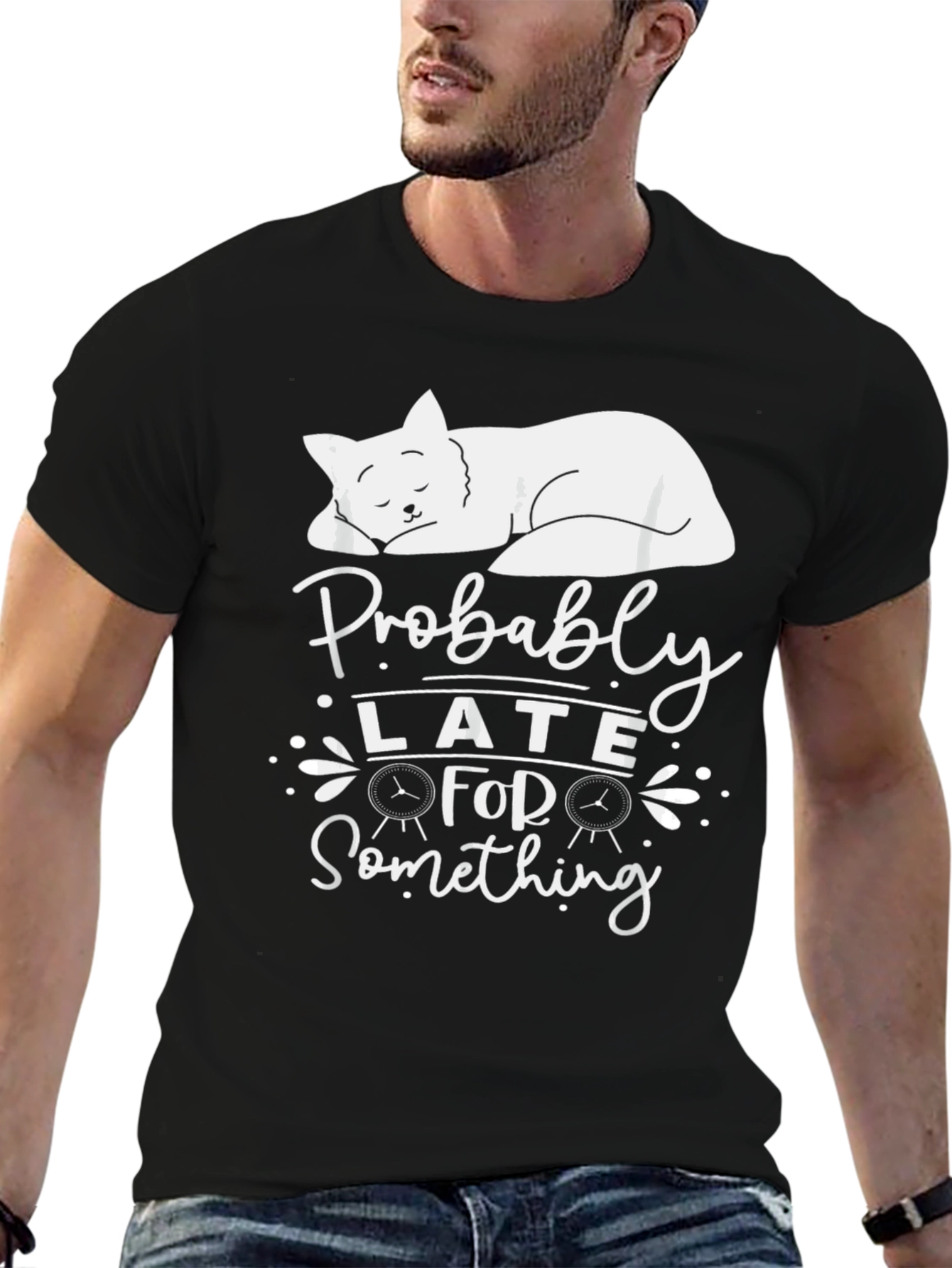 Camiseta Negra: Gato Durmiendo - Probablemente Tarde