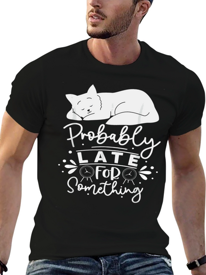 Camiseta Negra: Gato Durmiendo - Probablemente Tarde