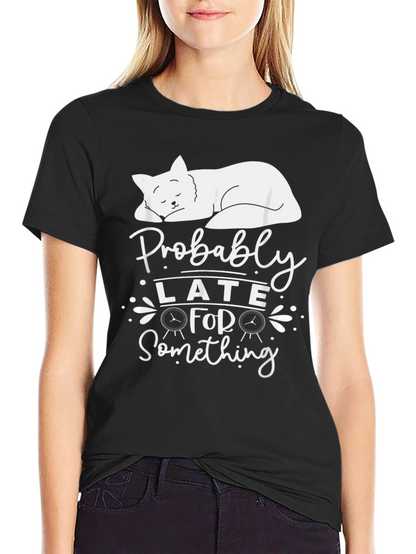 Camiseta Negra: Gato Durmiendo - Probablemente Tarde