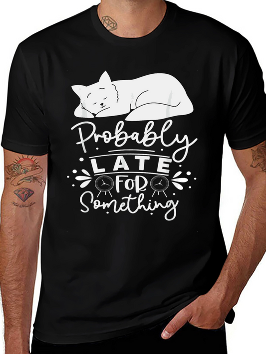 Camiseta Negra: Gato Durmiendo - Probablemente Tarde