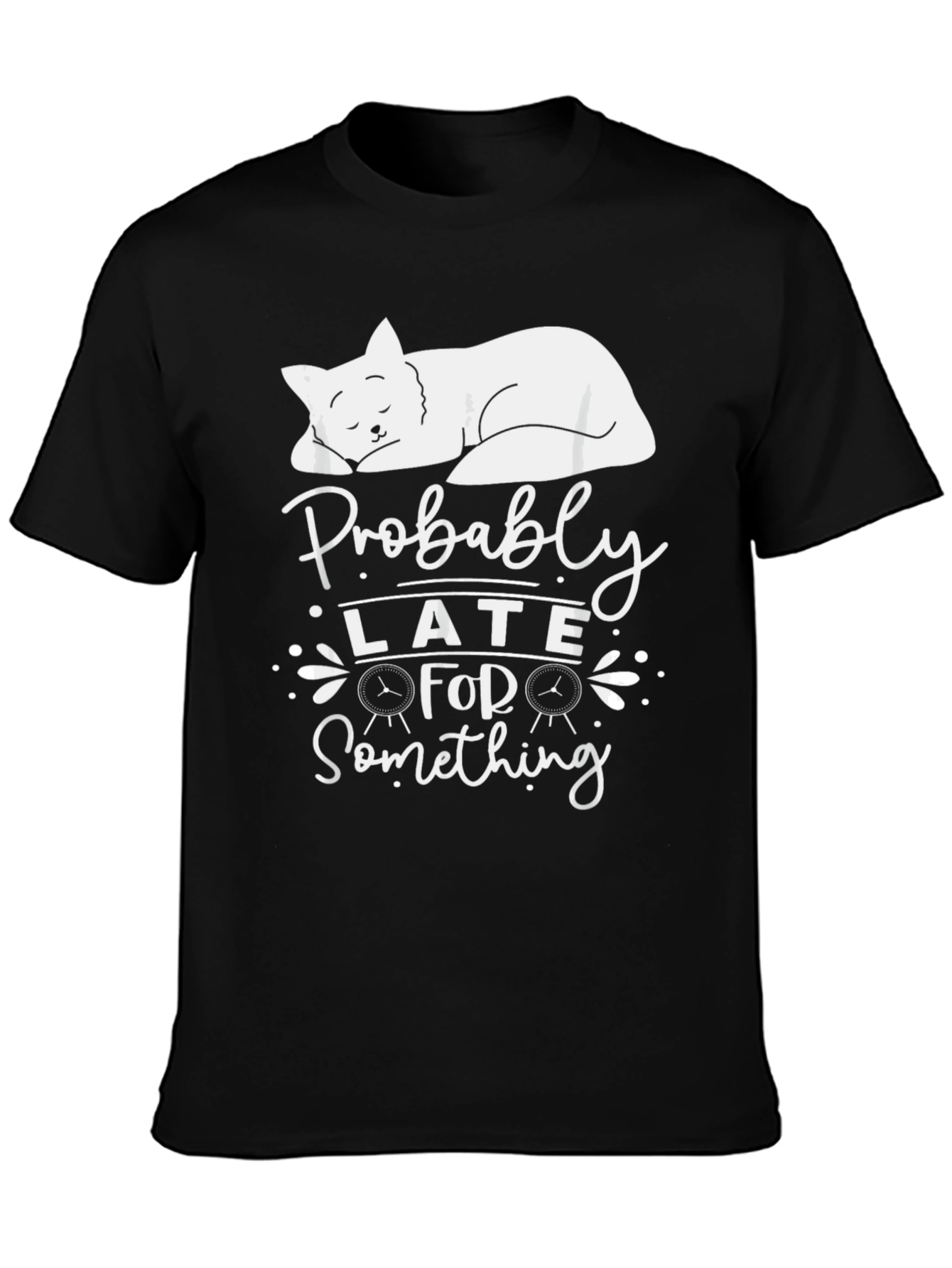 Camiseta Negra: Gato Durmiendo - Probablemente Tarde