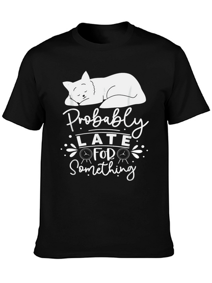 Camiseta Negra: Gato Durmiendo - Probablemente Tarde