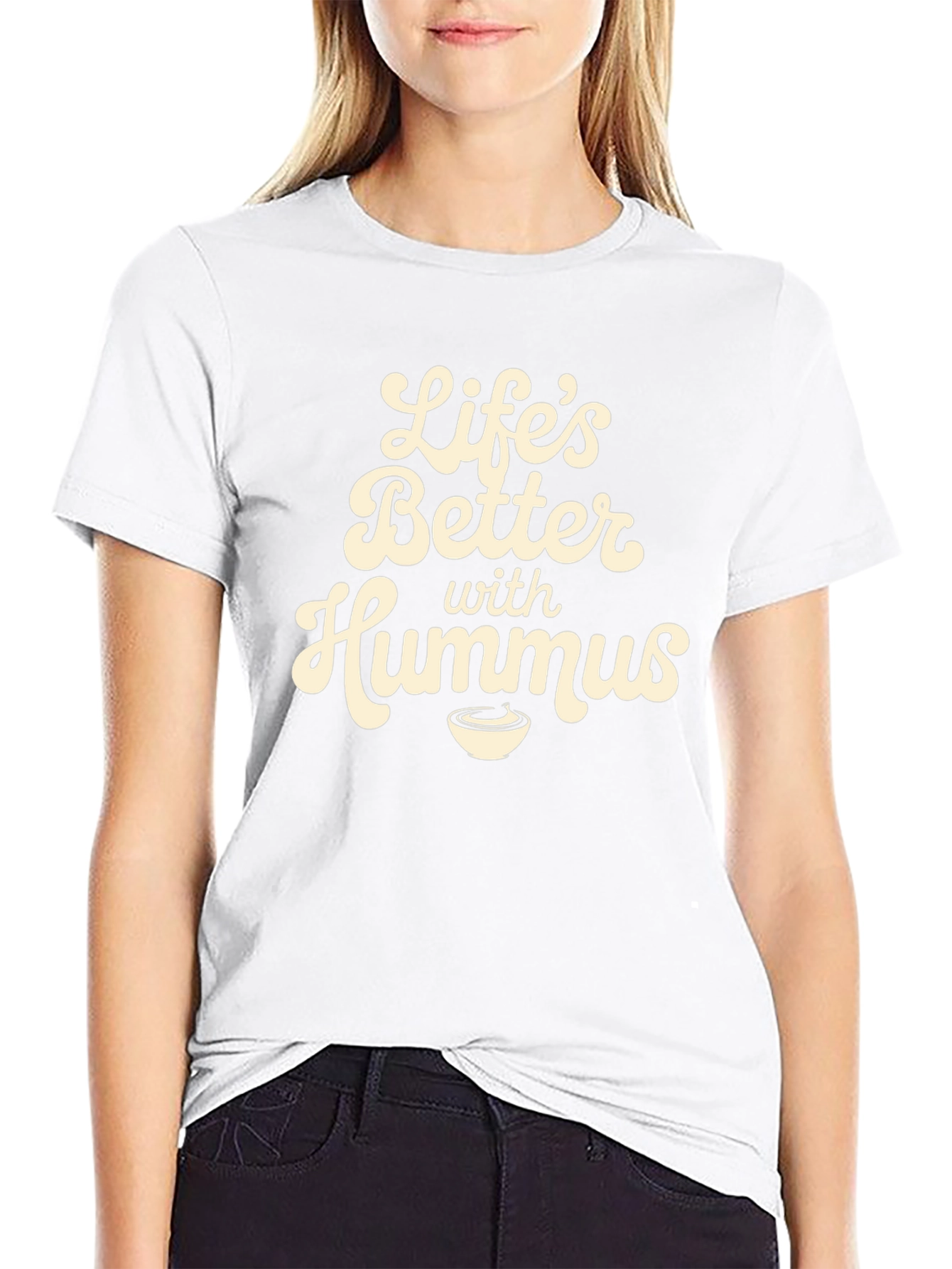 Camiseta Negra con Diseño Lifes Better with Hummus