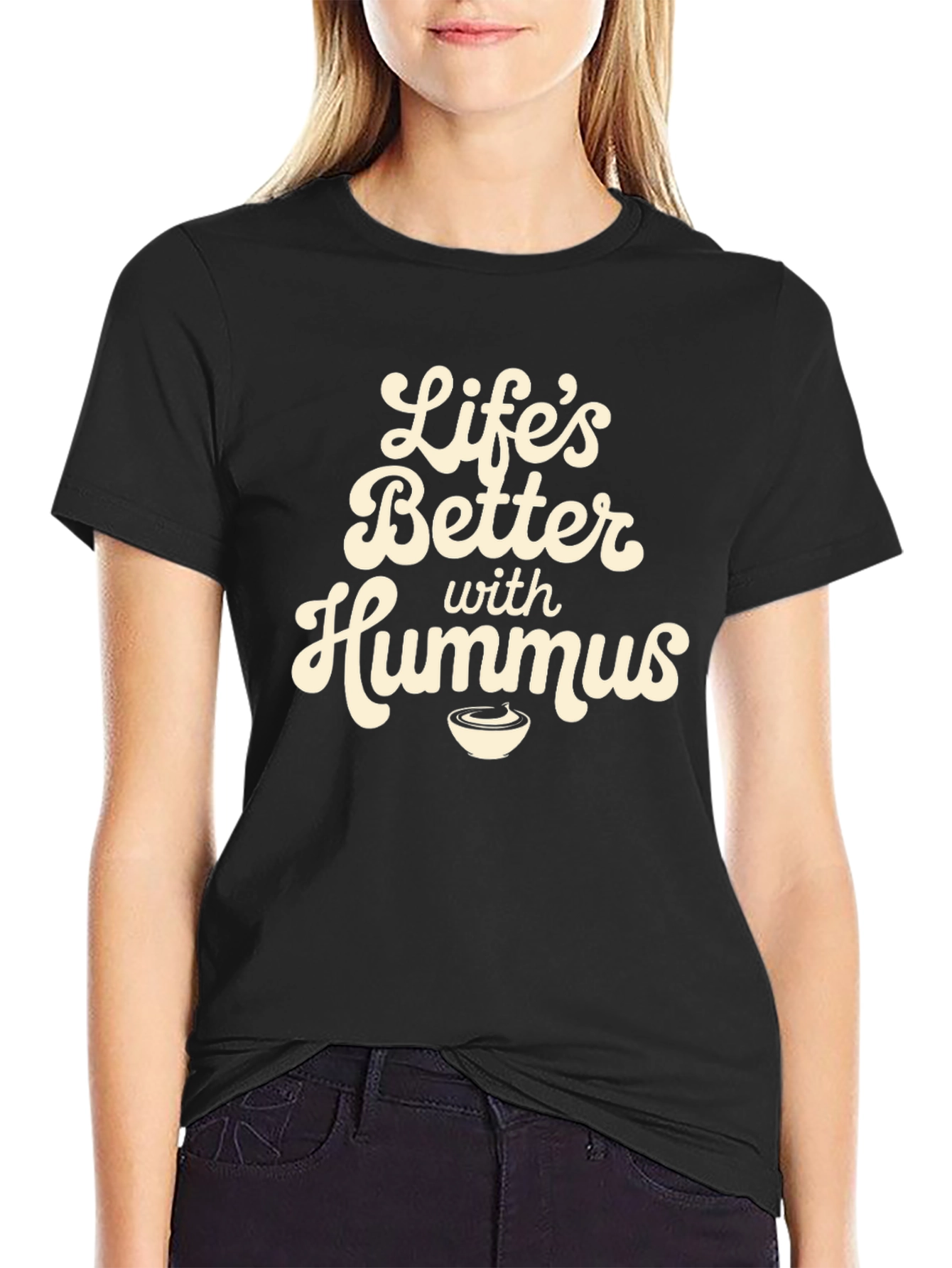 Camiseta Negra con Diseño Lifes Better with Hummus