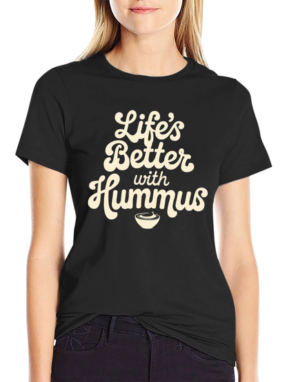 Camiseta Negra con Diseño Lifes Better with Hummus
