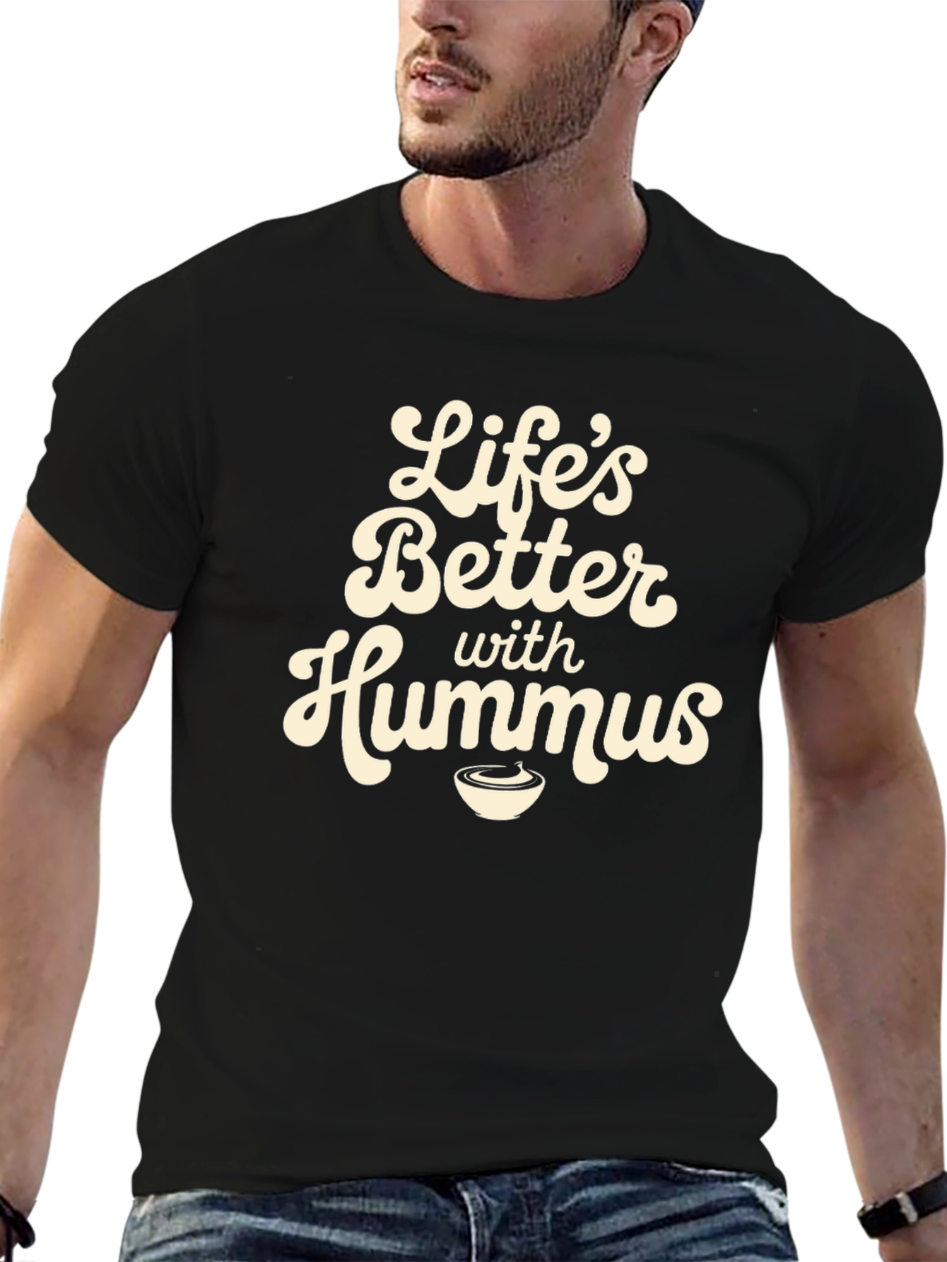 Camiseta Negra con Diseño Lifes Better with Hummus