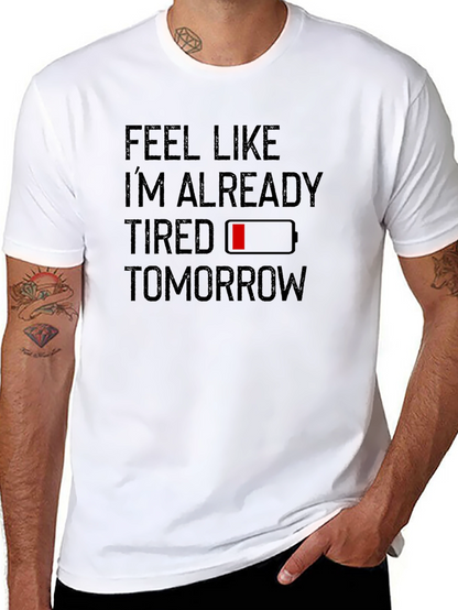 Camiseta Negra con Diseño de Batería Baja Feel Tired