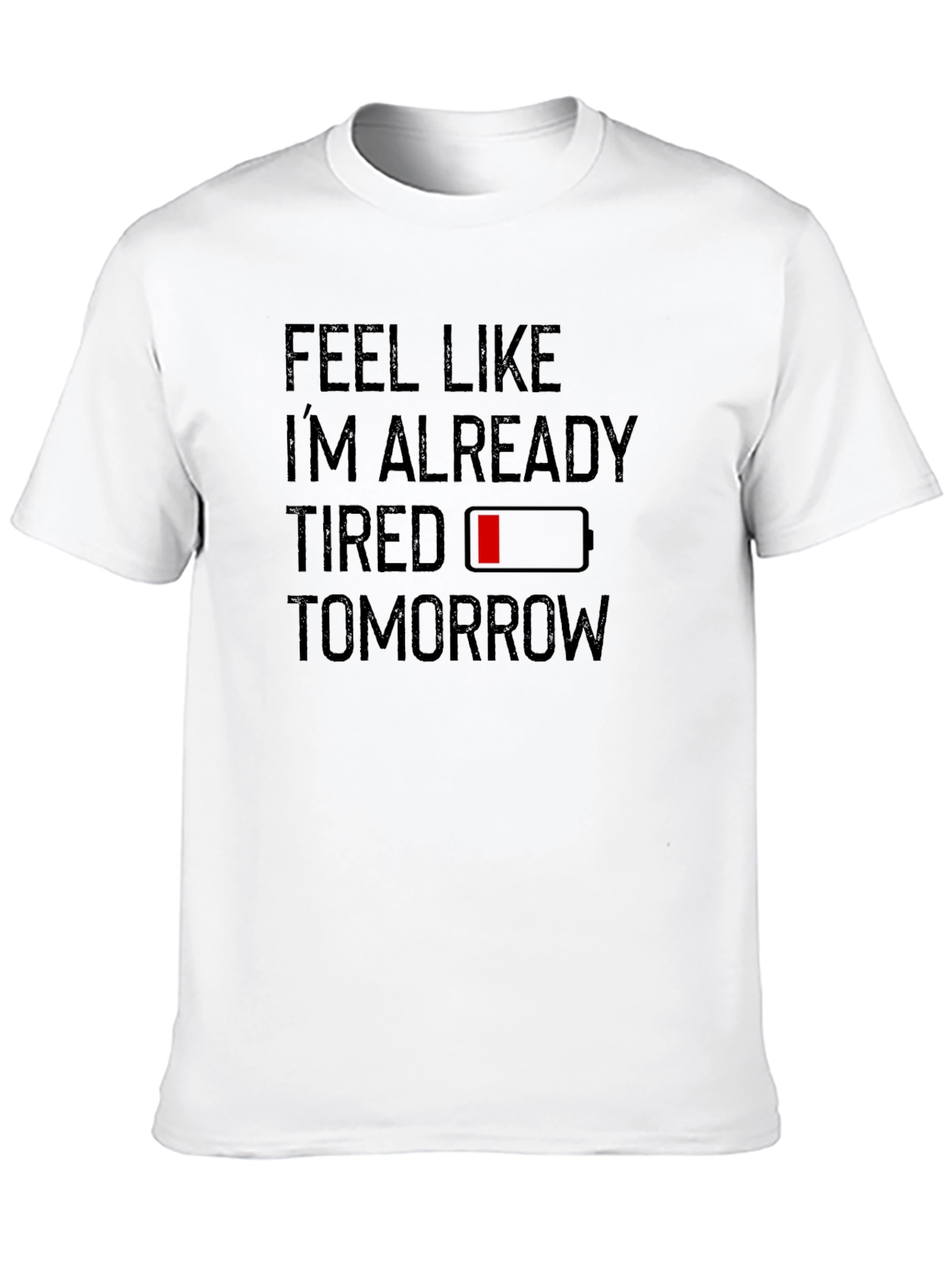 Camiseta Negra con Diseño de Batería Baja Feel Tired