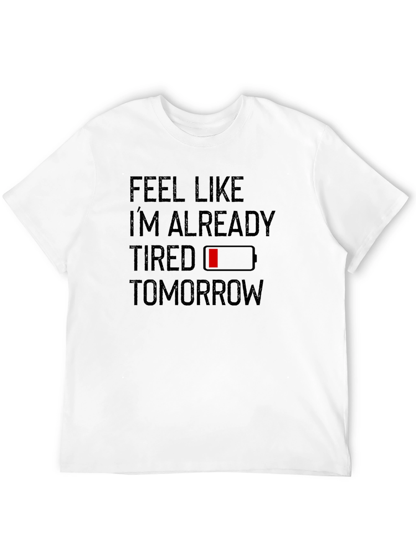 Camiseta Negra con Diseño de Batería Baja Feel Tired