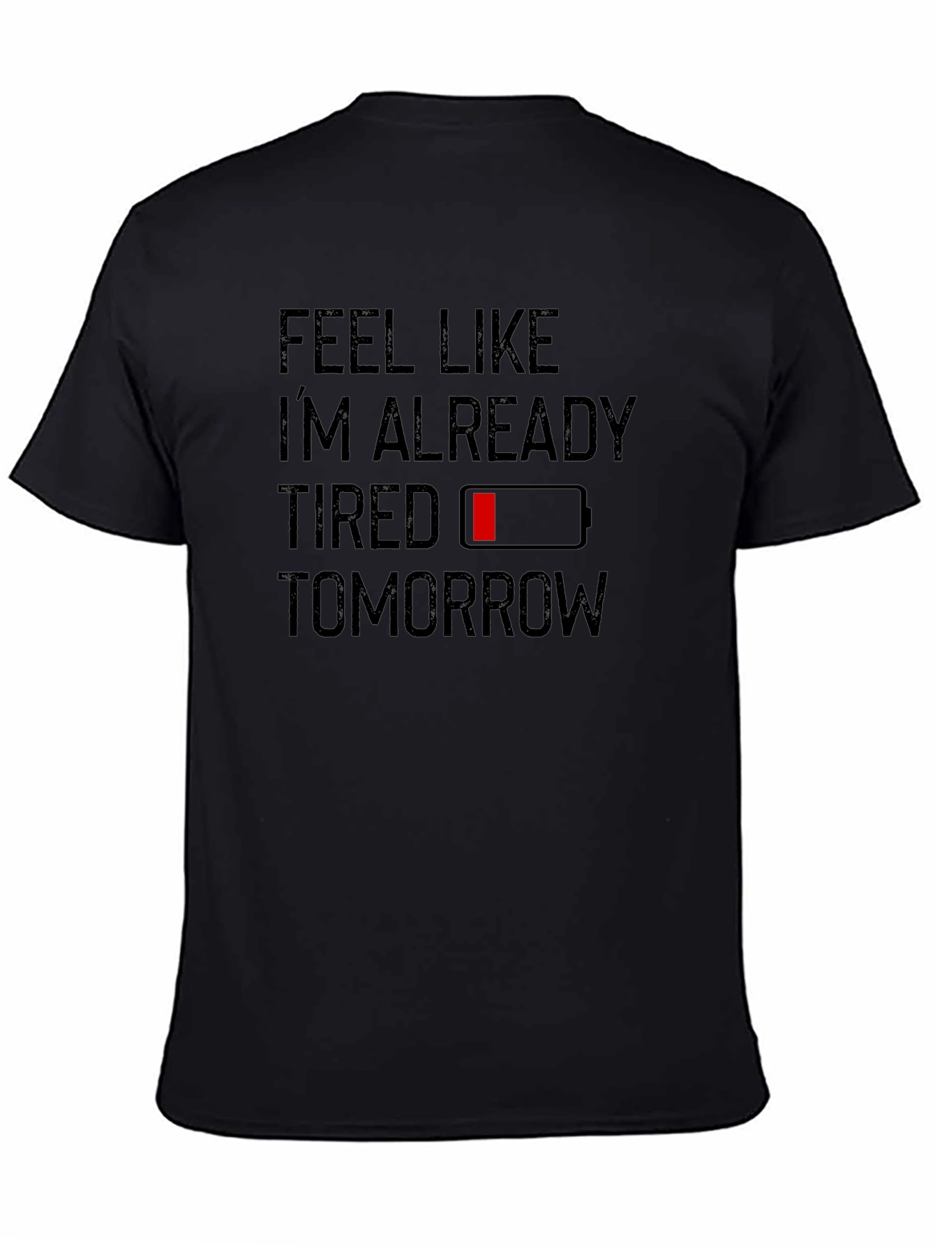 Camiseta Negra con Diseño de Batería Baja Feel Tired