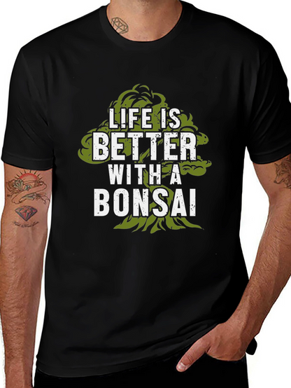 Camiseta Negra con Diseño de Bonsái