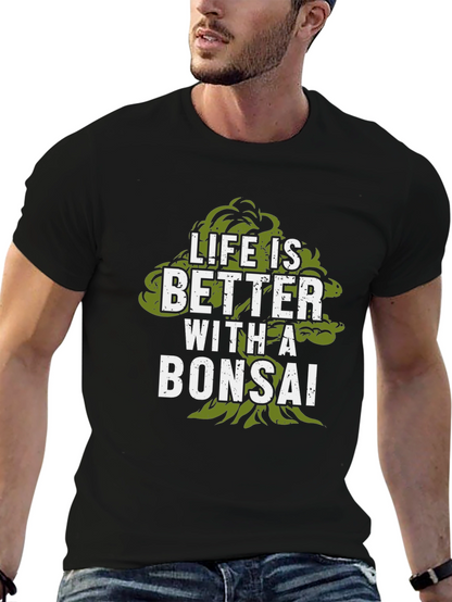 Camiseta Negra con Diseño de Bonsái