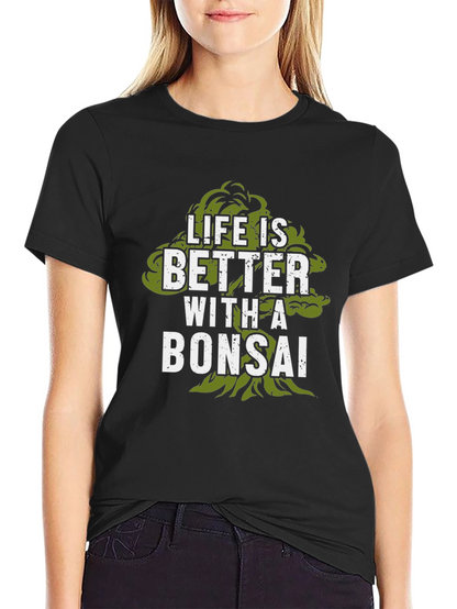 Camiseta Negra con Diseño de Bonsái