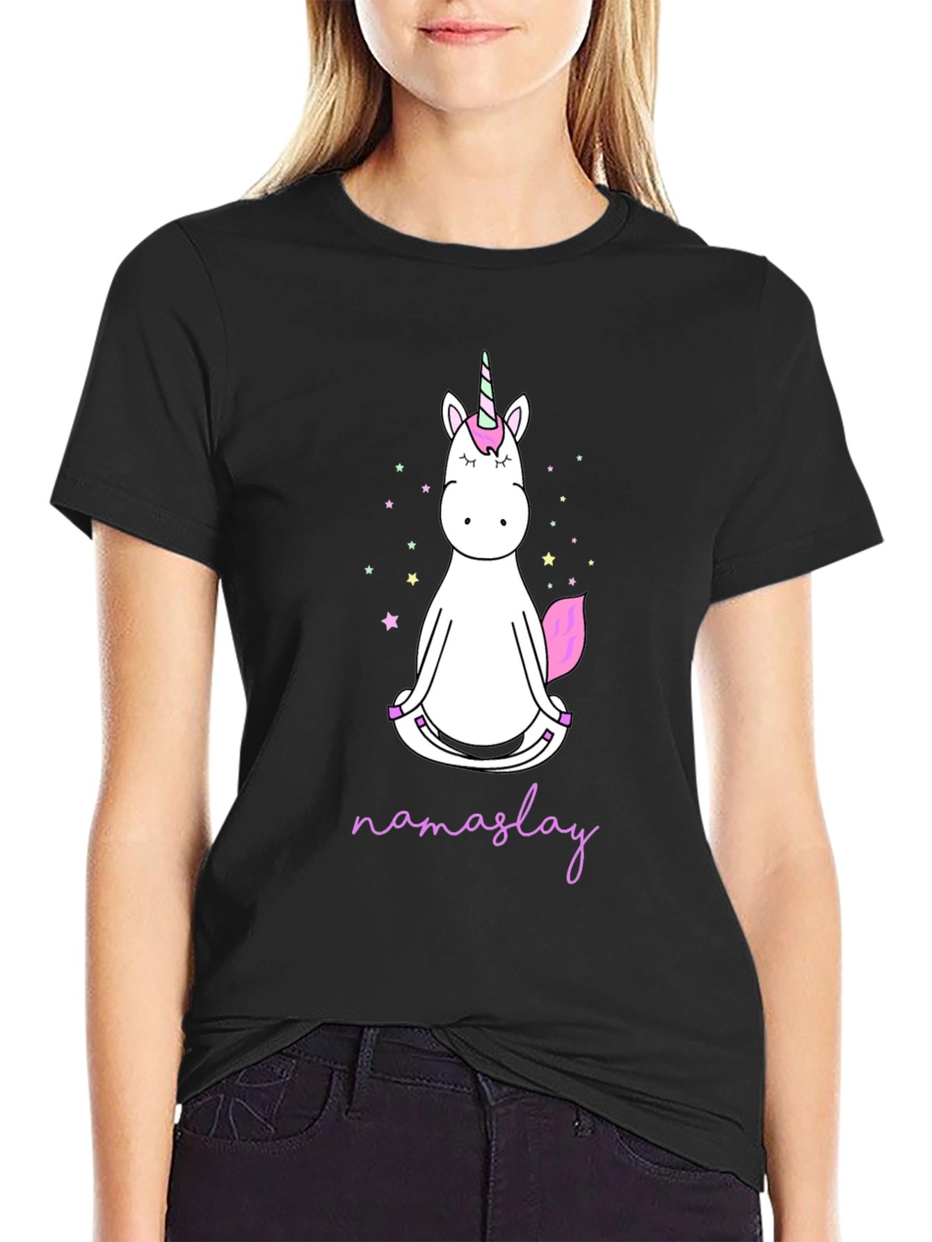 Camiseta Negra Unicornio Namaslay Yoga Hombre
